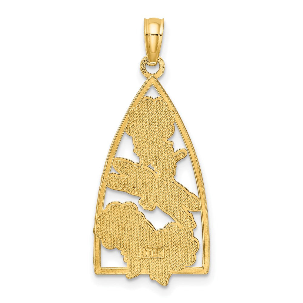 14K Enamel Dragonfly and Flowers Triangle Charm