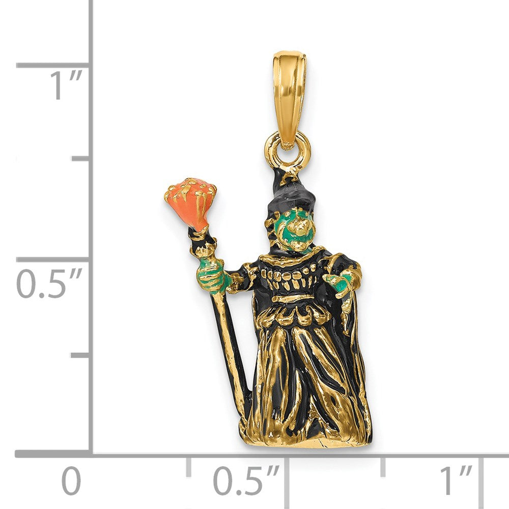 14K 3-D Enameled Witch w/Broom Charm