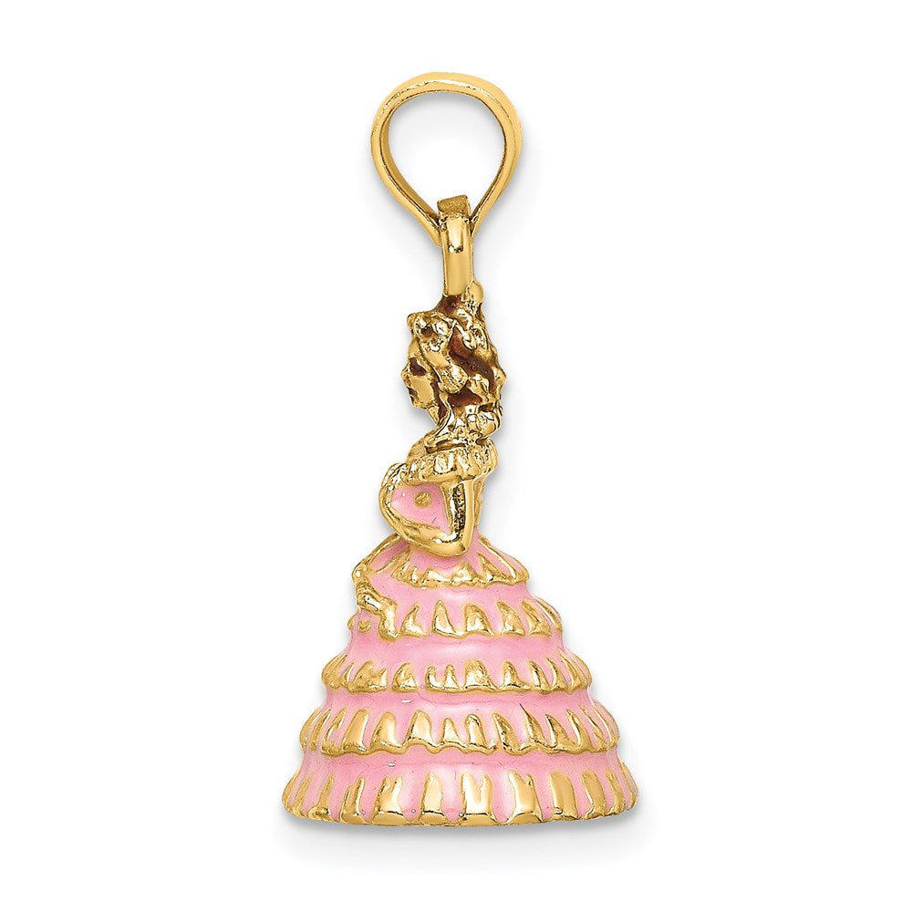 14K 3-D Pink Enamel Dress Southern Belle Charm