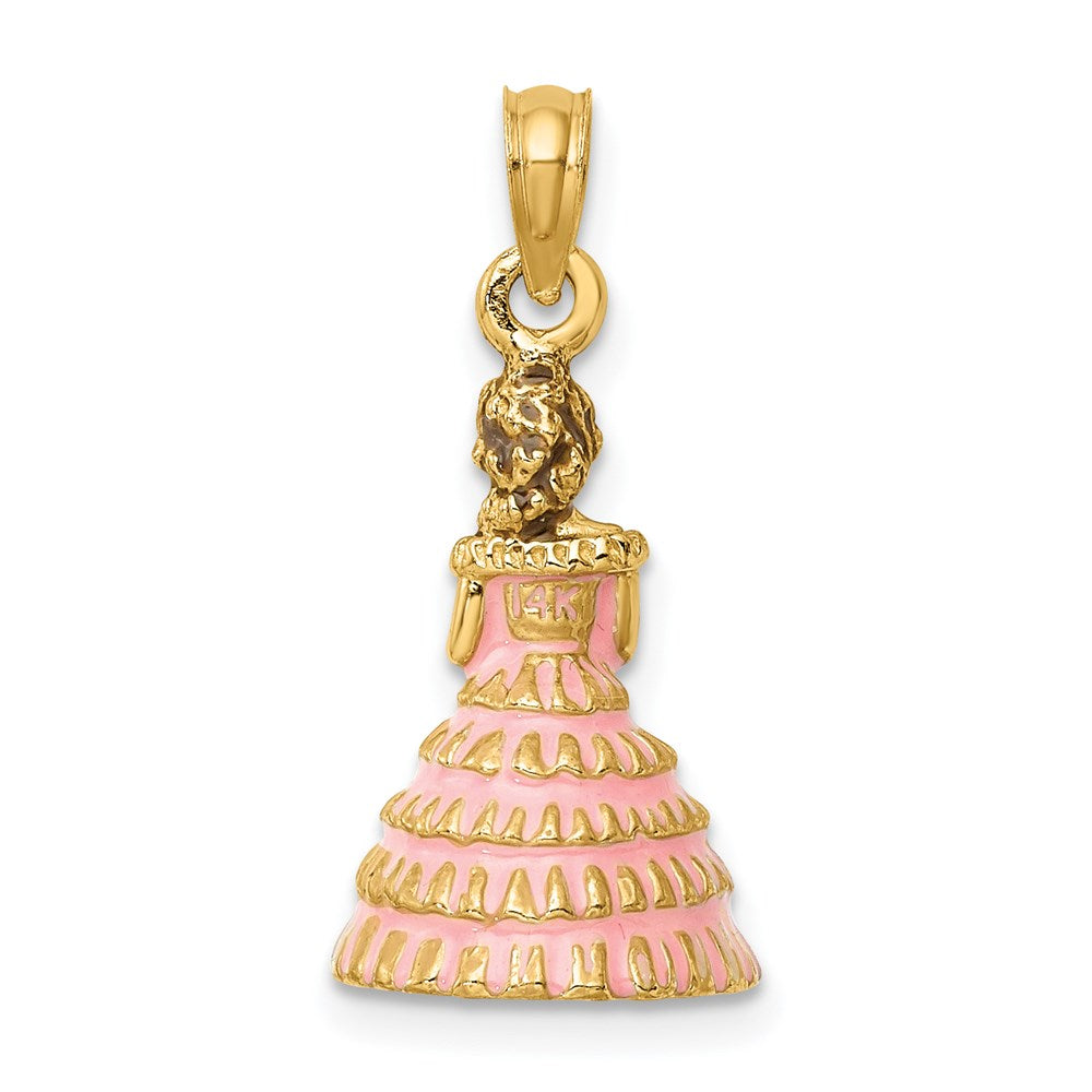 14K 3-D Pink Enamel Dress Southern Belle Charm