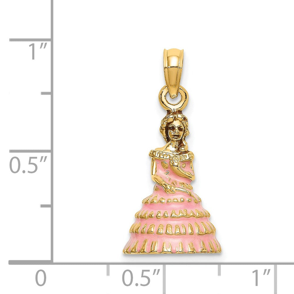 14K 3-D Pink Enamel Dress Southern Belle Charm