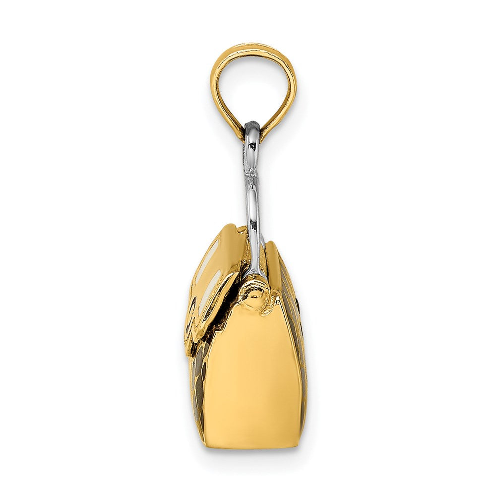 14K & Rhodium 3-D w/Black and White Enamel Opens Handbag Charm