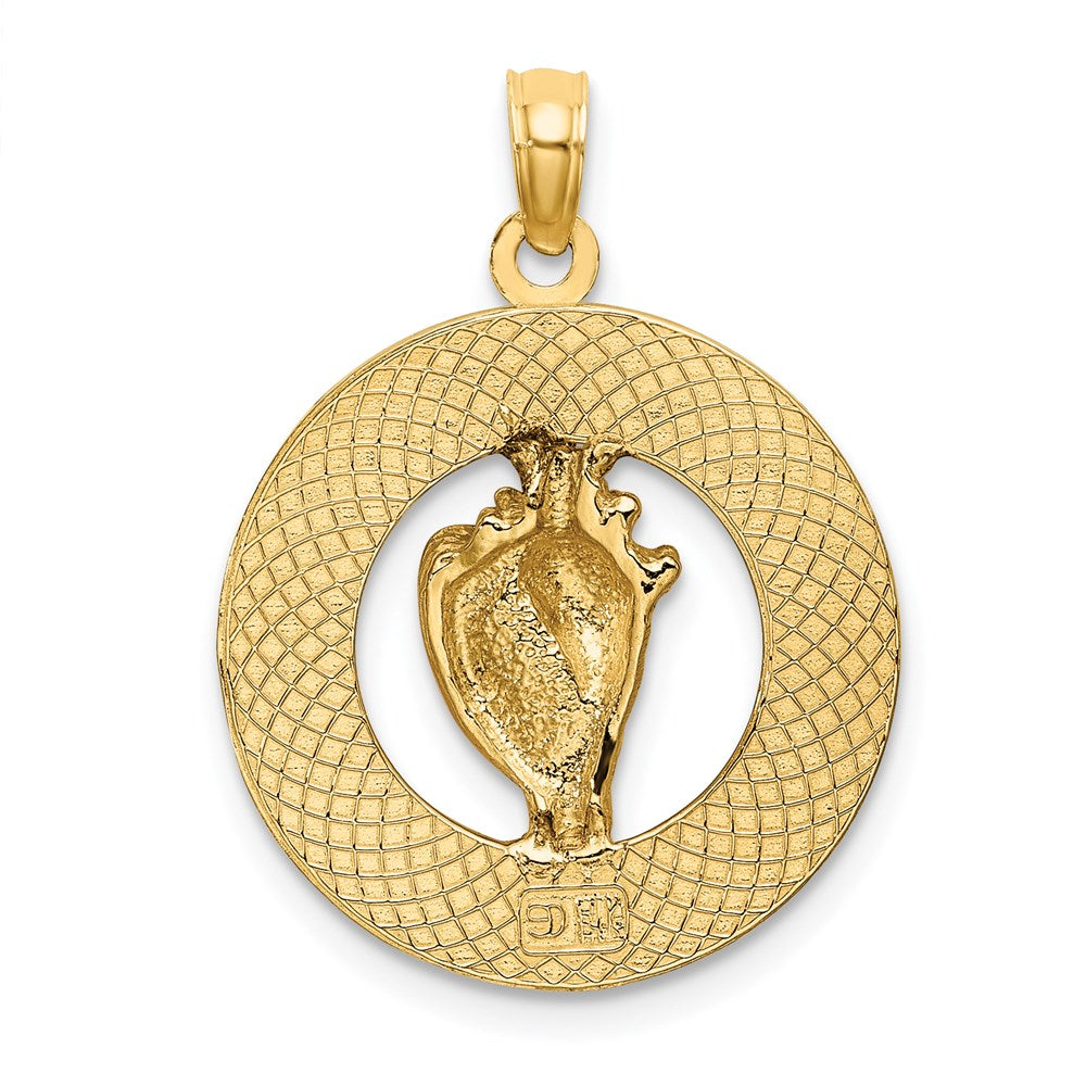 14K Enameled TURKS AND CAICOS w/Conch Shell Circle Charm