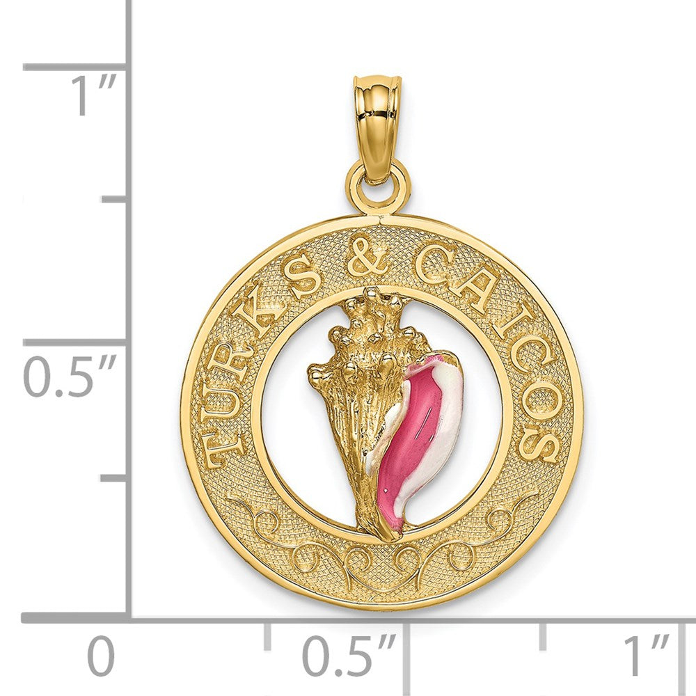14K Enameled TURKS AND CAICOS w/Conch Shell Circle Charm
