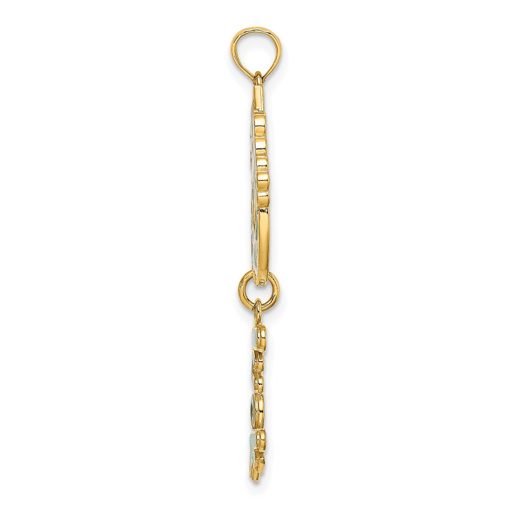 14K Enameled Horseshoe w/LUCK and Flowers Charm