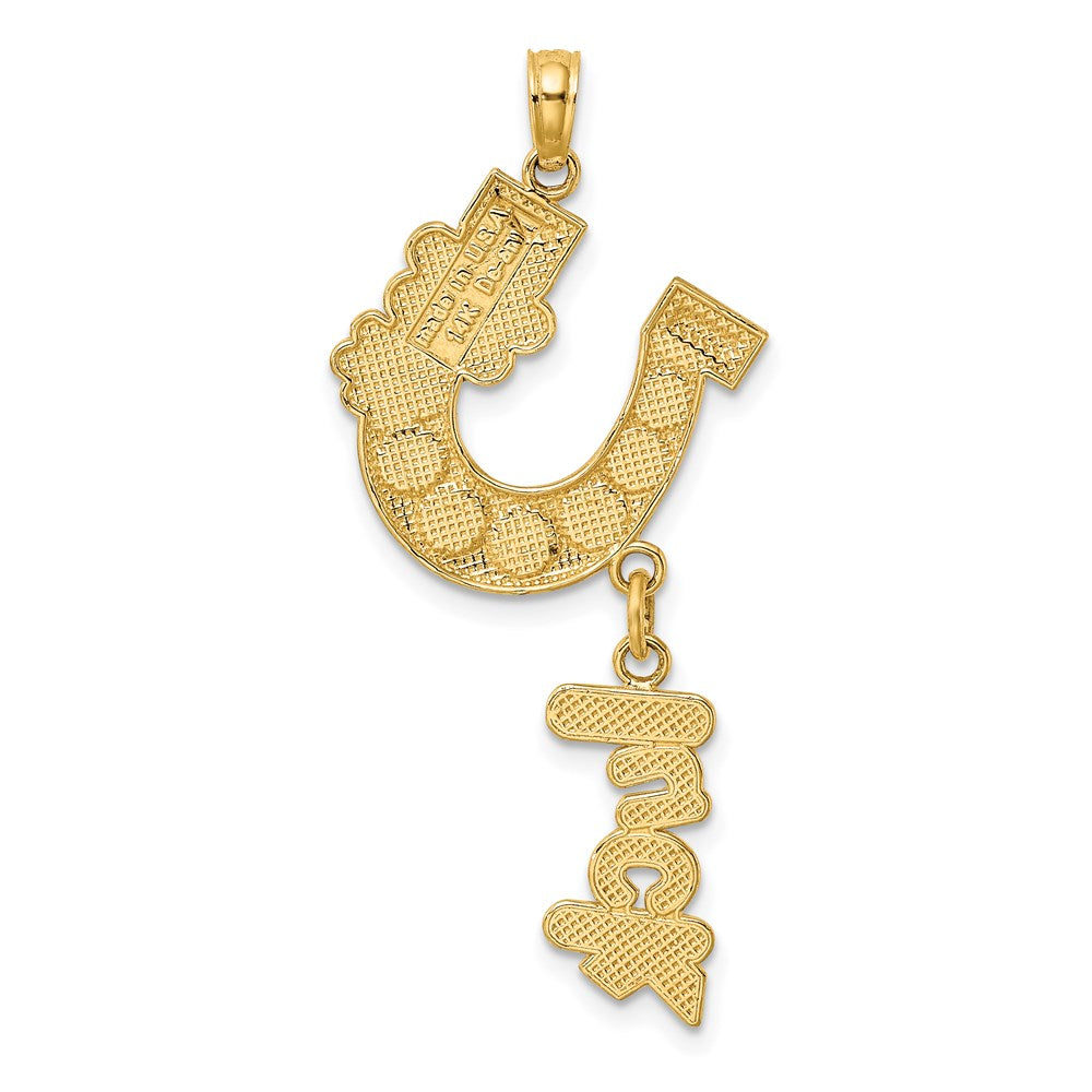 14K Enameled Horseshoe w/LUCK and Flowers Charm
