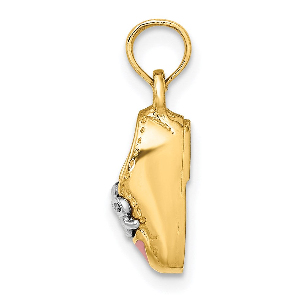 14K & Rhodium 3-D Pink Enamel Baby Shoe Charm
