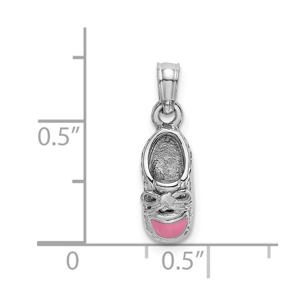 14K White Gold 3-D Pink Enamel Baby Shoe Charm