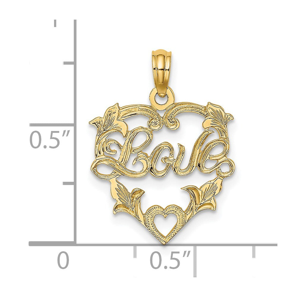 14K LOVE In Heart w/ Floral Design Charm