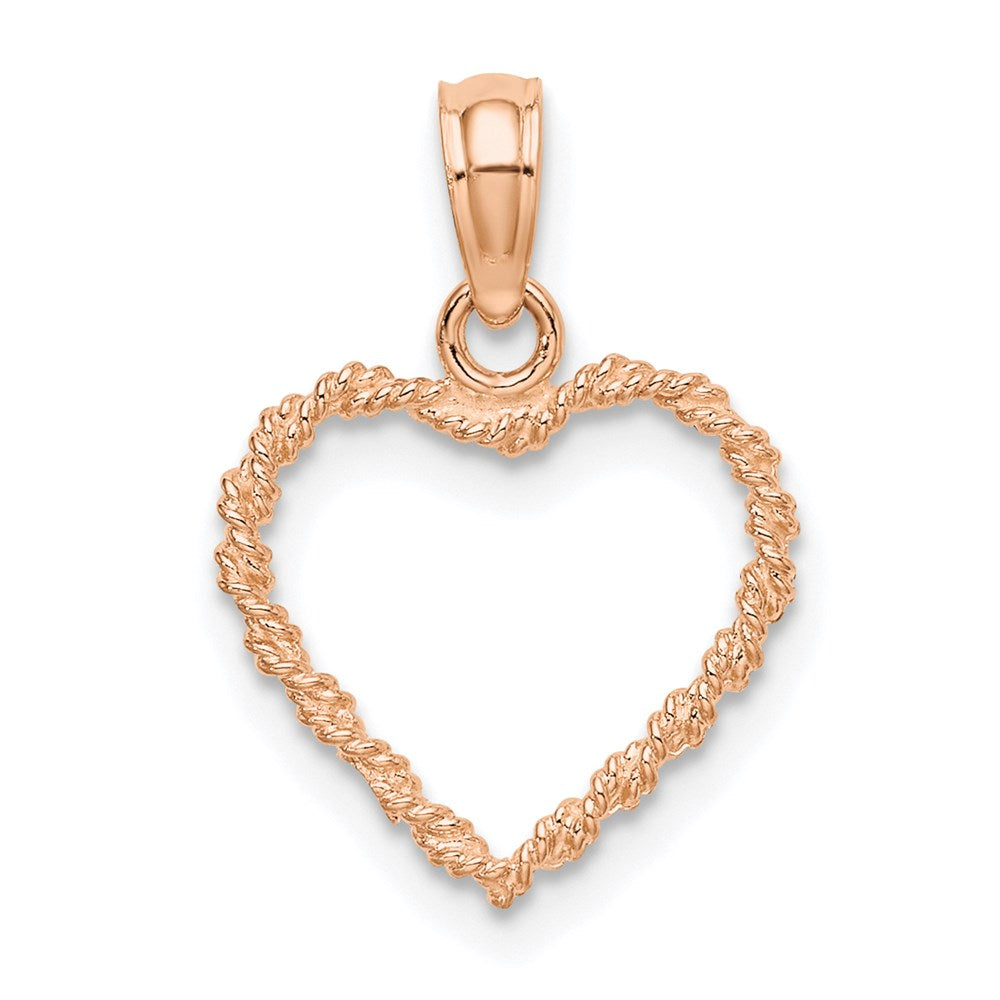 14K Rose Gold 3D Polished Rope Heart Pendant