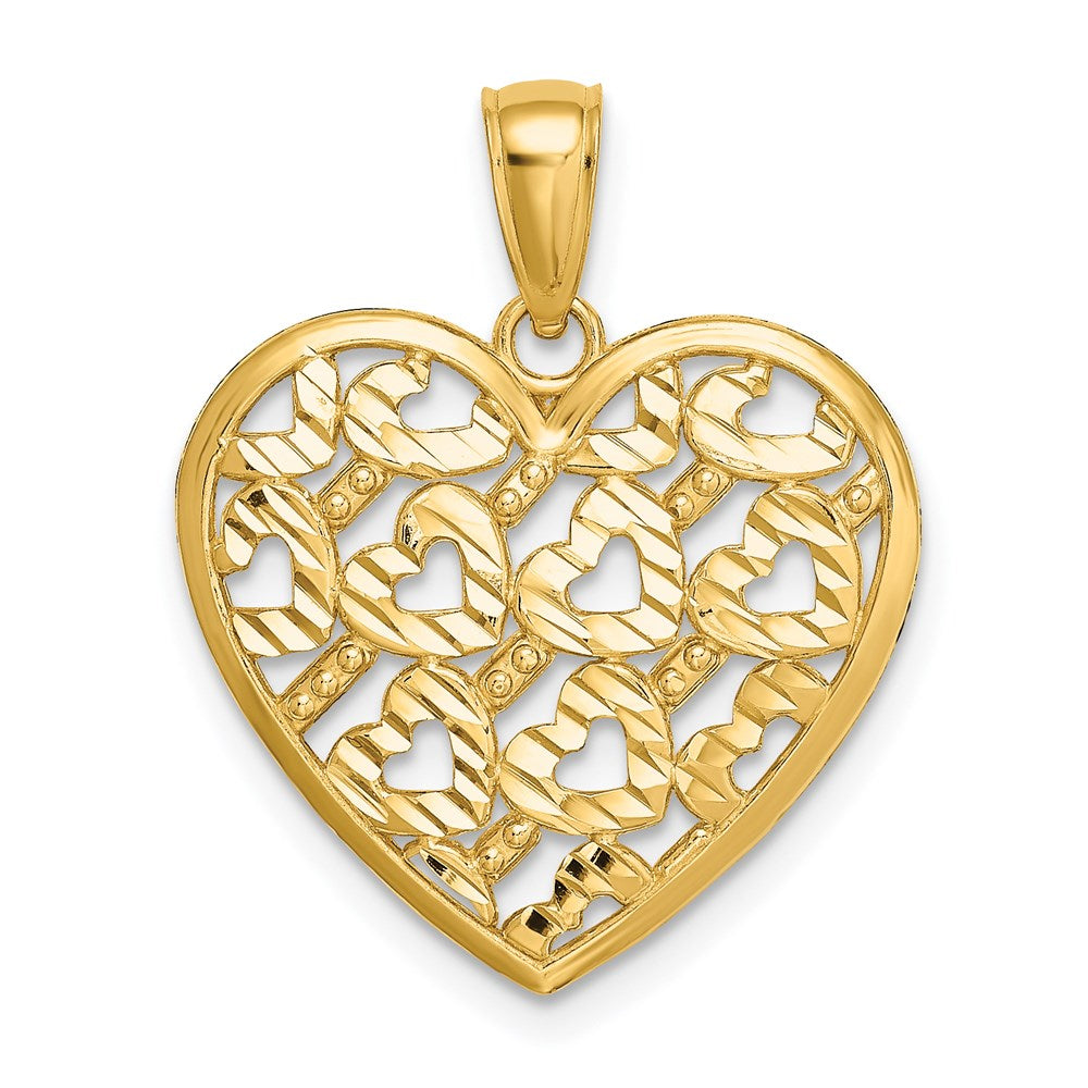 14K Diamond-cut Heart Pattern On Heart Charm