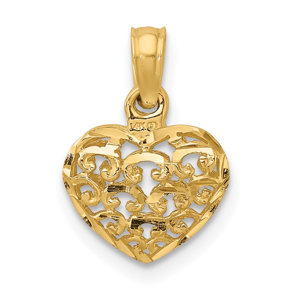 14K 3-D Diamond-cut Mini Puffed Heart Charm