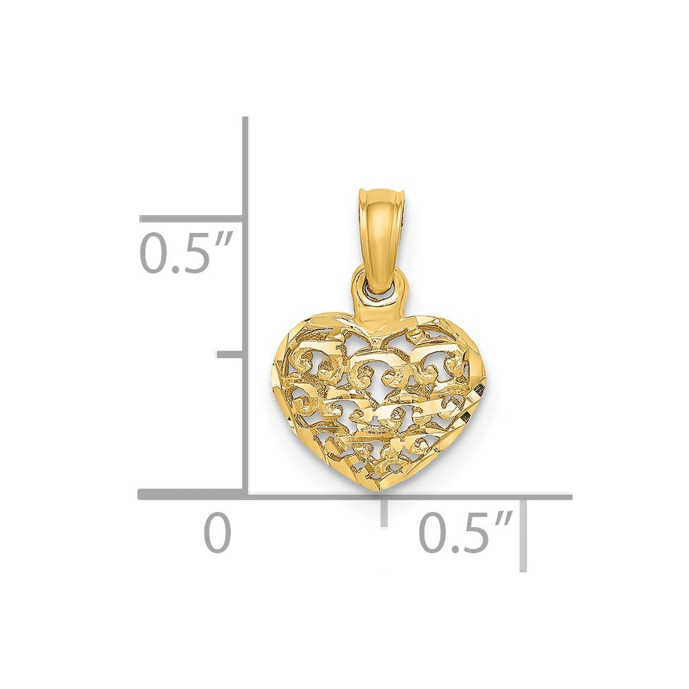 14K 3-D Diamond-cut Mini Puffed Heart Charm