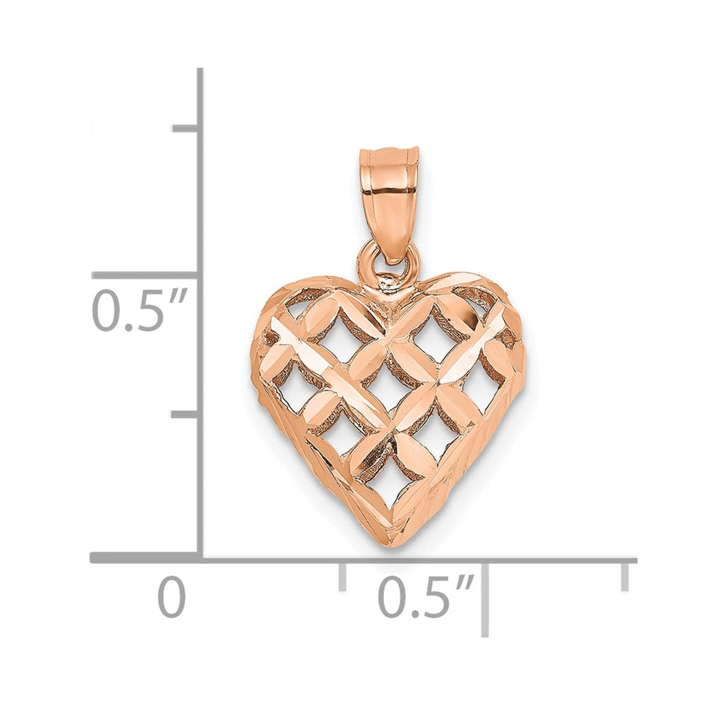 14K Rose Polished 3-D Diamond-cut Puffed Heart Charm