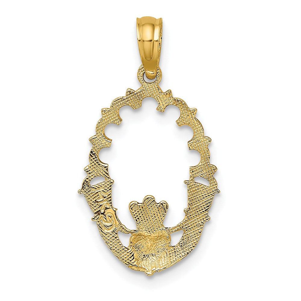 14K Engraved Claddagh In Oval w/ Lace Trim Charm