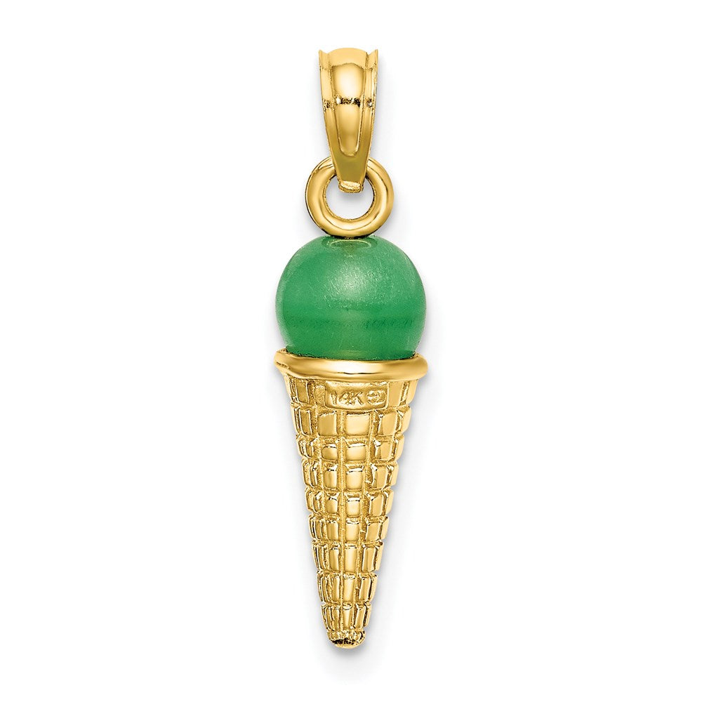 14K Satin Polished 3D Green Bead Ice Cream Cone Pendant