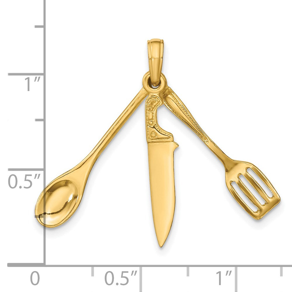 14K 3-D Moveable Spatula, Spoon, and Knife Charm