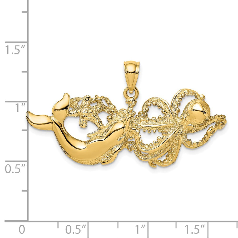 14K Polished and Textured Dolphin and Octopus Pendant 3