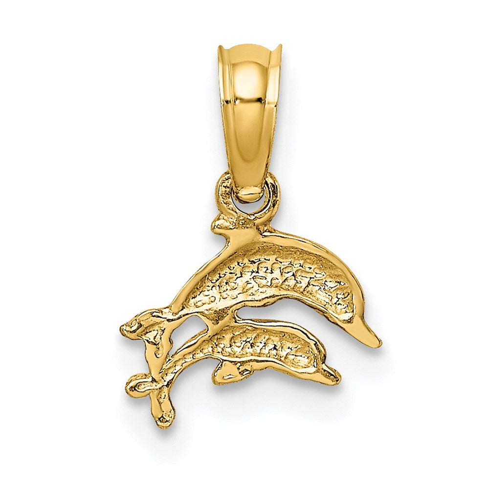 14K 2-D Mini Double Dolphins Swimming Charm 4