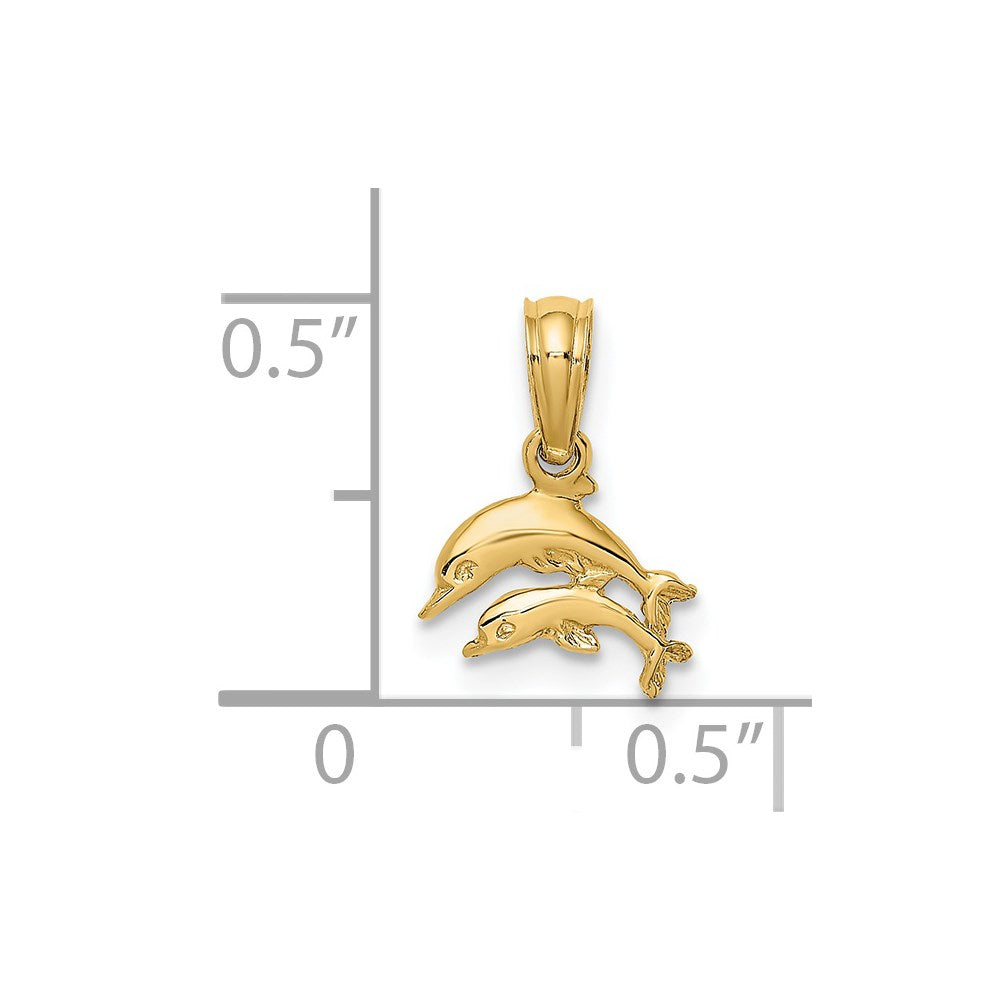 14K 2-D Mini Double Dolphins Swimming Charm 3