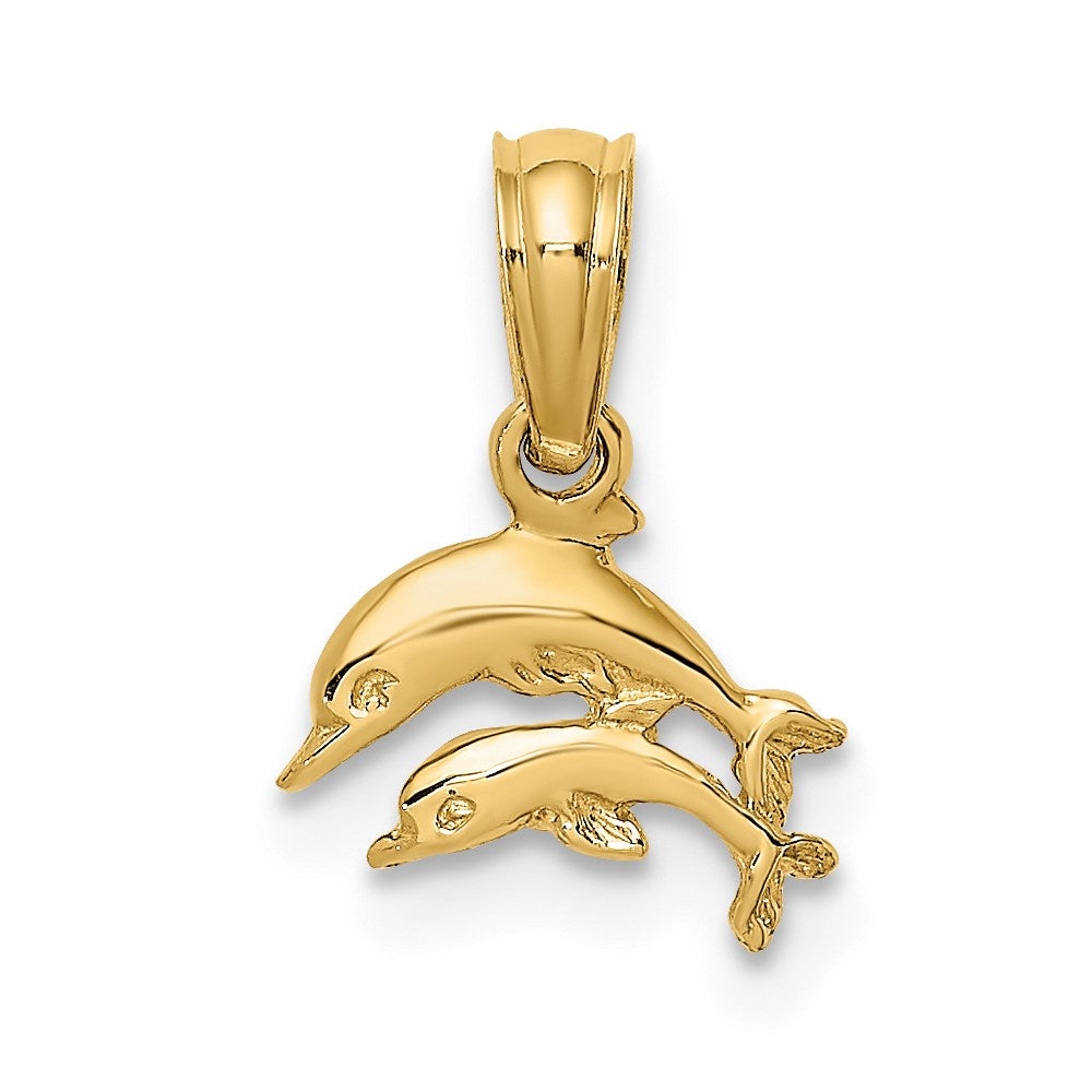 14K 2-D Mini Double Dolphins Swimming Charm 1
