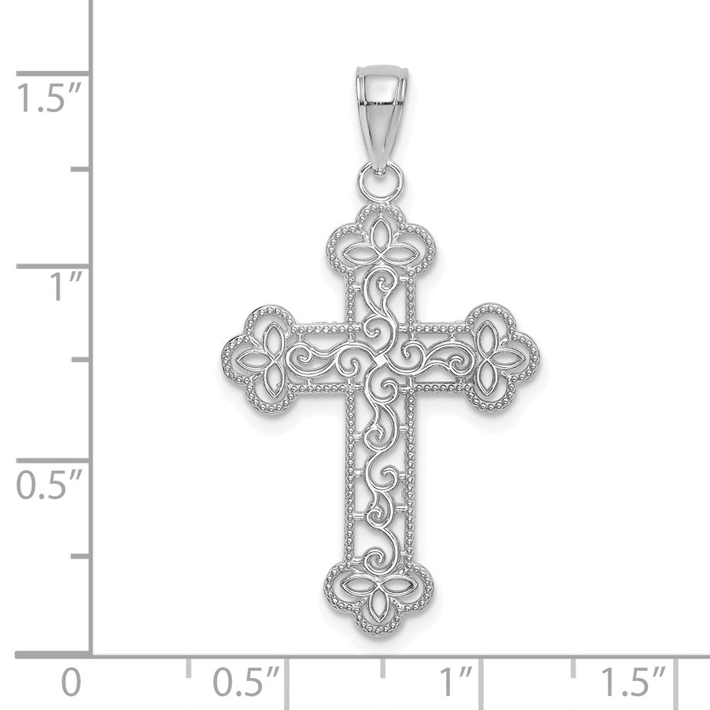 14K White Gold Textured and Beaded Edge Charm