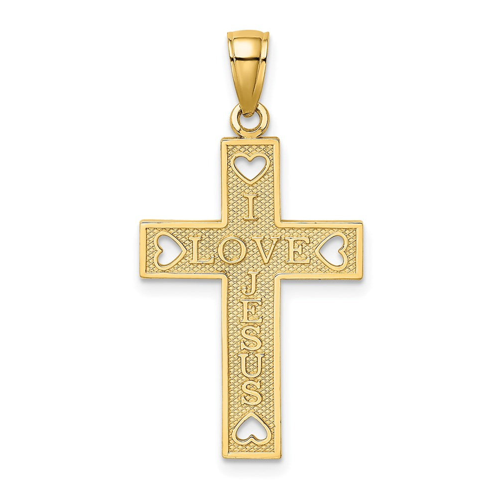 14K I LOVE JESUS Cross w/ Hearts Charm
