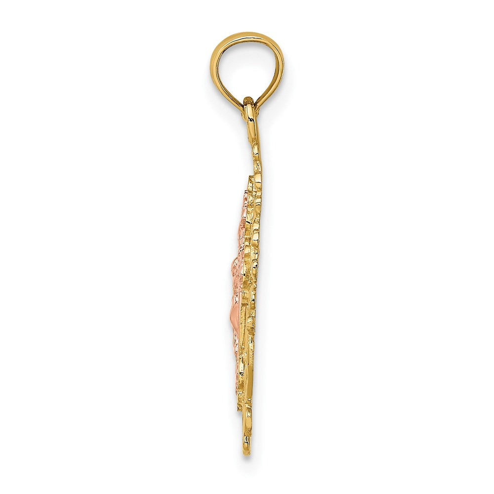 14k Two Tone w/ Lace Trim Crucifix Charm