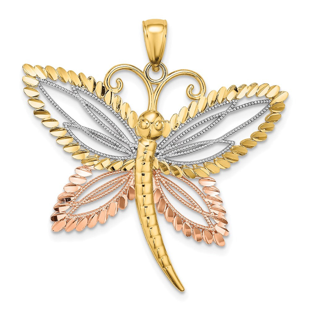 14k Two-tone with White Rhodium Dragonfly w/Beaded D/C Wings Charm