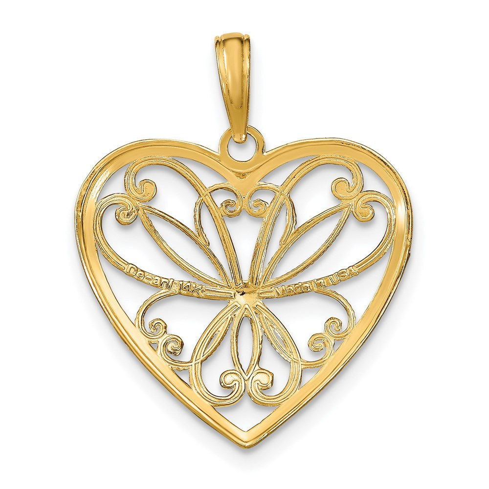 14k w/Rhodium Filigree Heart Charm
