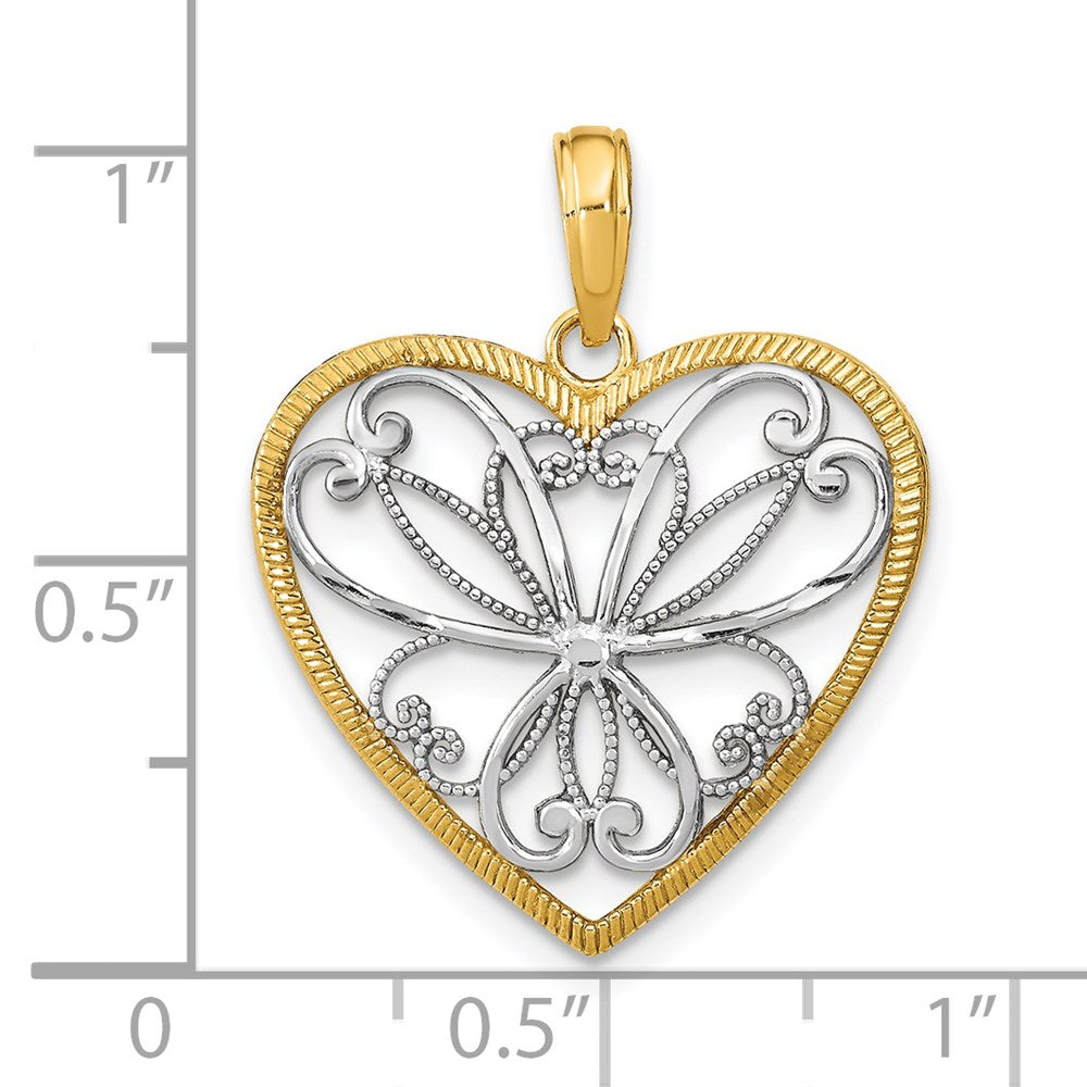 14k w/Rhodium Filigree Heart Charm