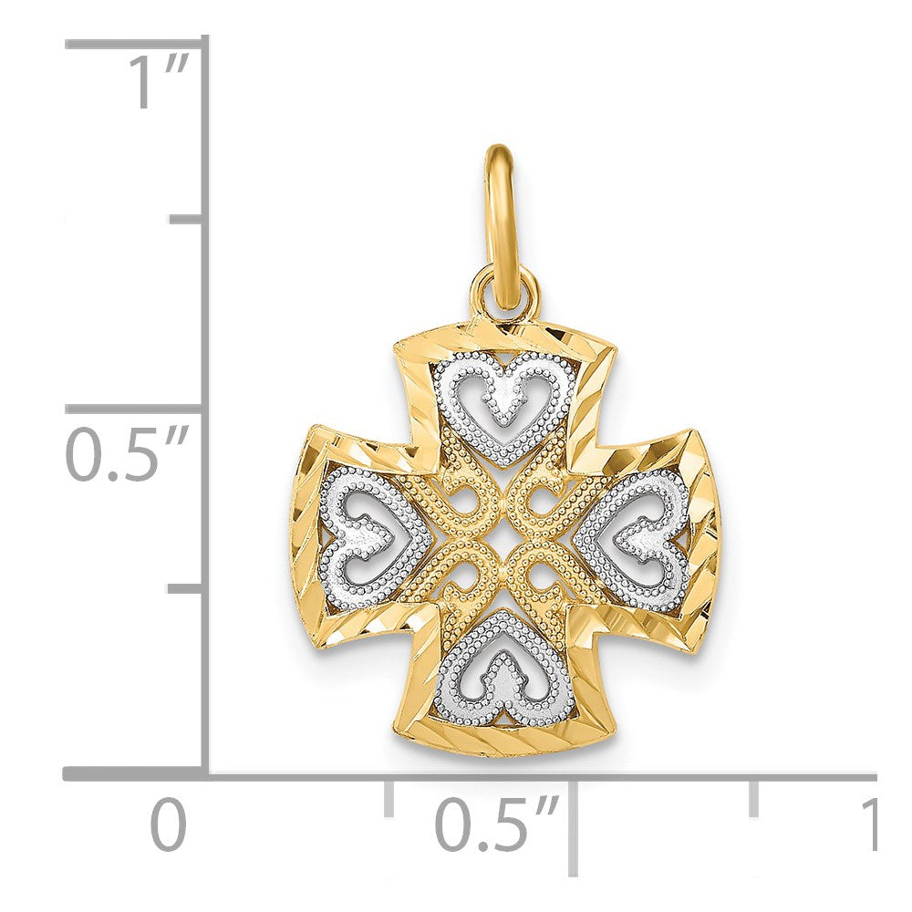 14K w/Rhodium Hearts and D/C Maltese Cross Charm