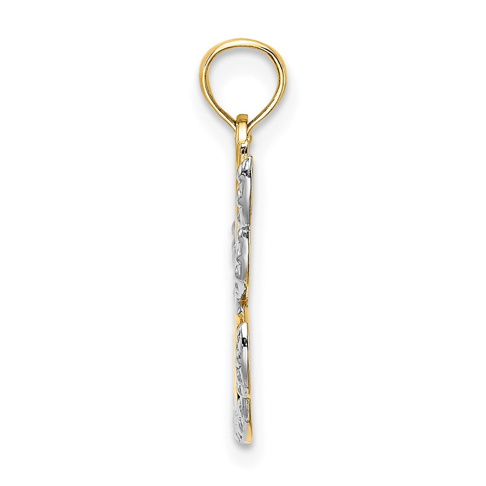 14K w/Rhodium Polished/Textured Cut-Out HOPE Angel Charm