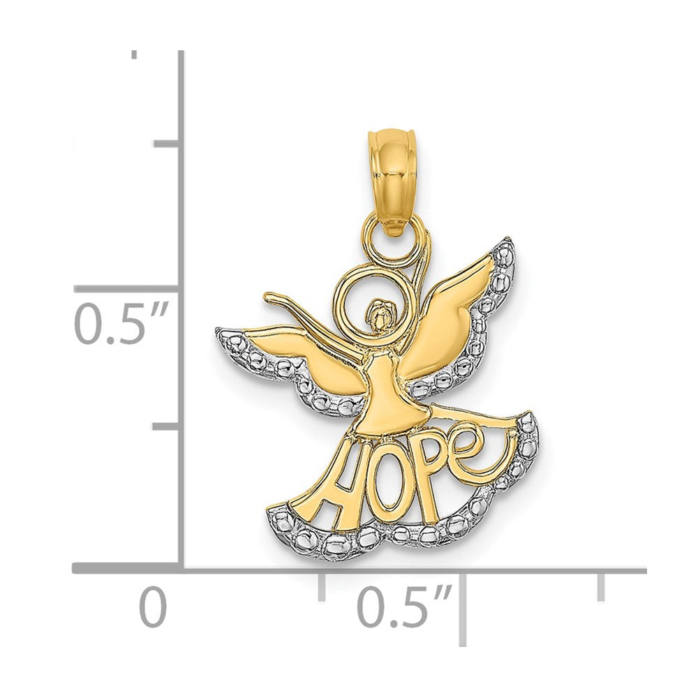 14K w/Rhodium Polished/Textured Cut-Out HOPE Angel Charm