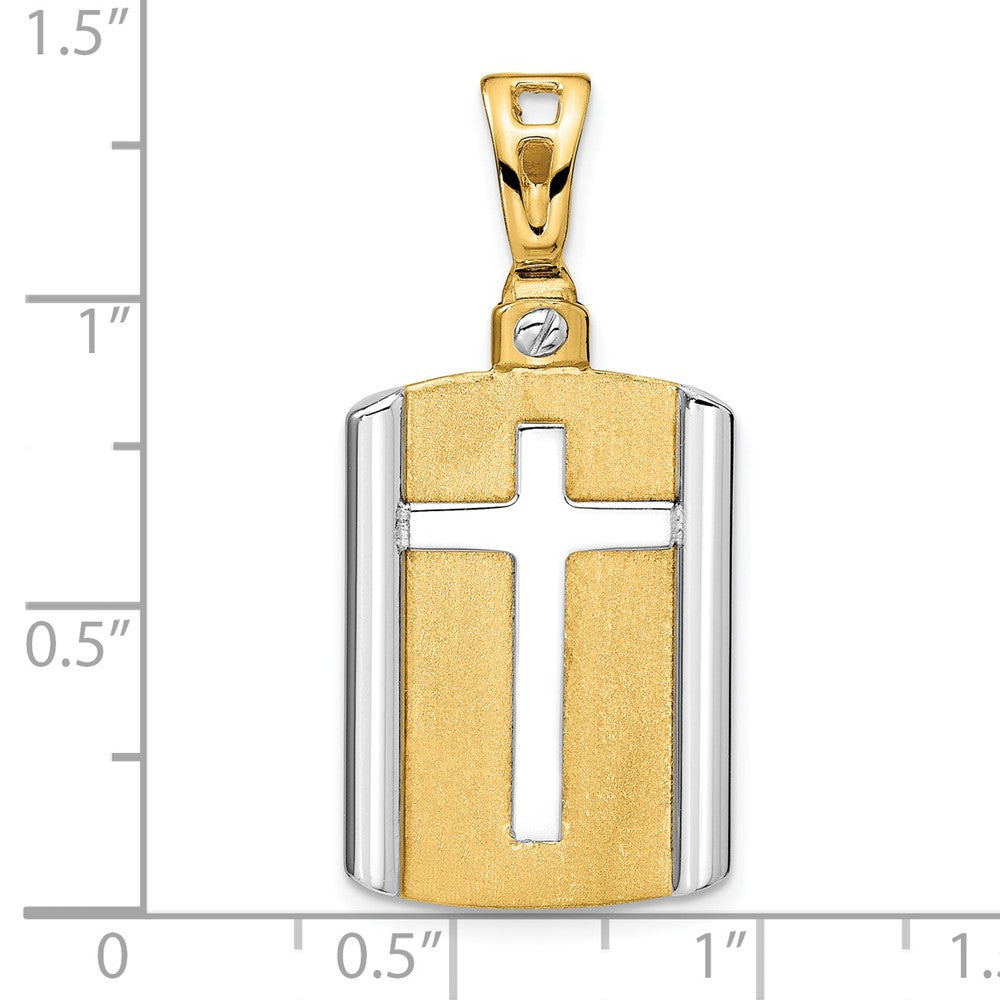 Leslie's 14K Two-tone Brushed Cross Dog Tag Pendant