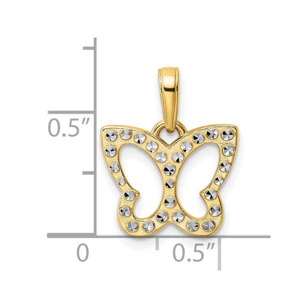 14k and White Rhodium Diamond-cut Butterfly Pendant
