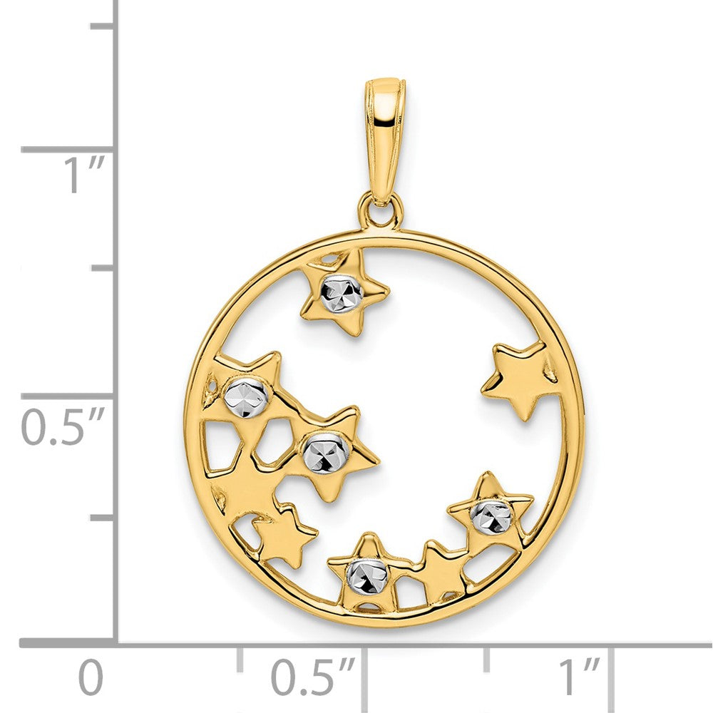 14k & White Rhodium D/C Stars Pendant