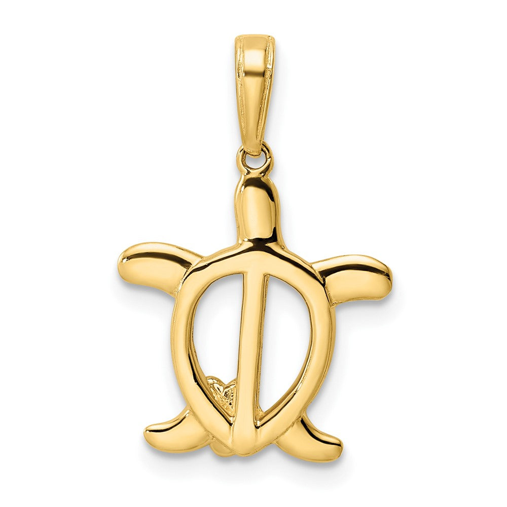 14k and White Rhodium Diamond-cut Turtle w/ Flower Pendant 3