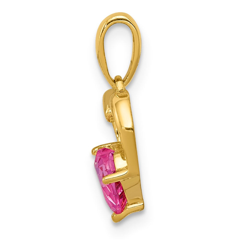 14k Created Pink Sapphire and Diamond Heart Pendant