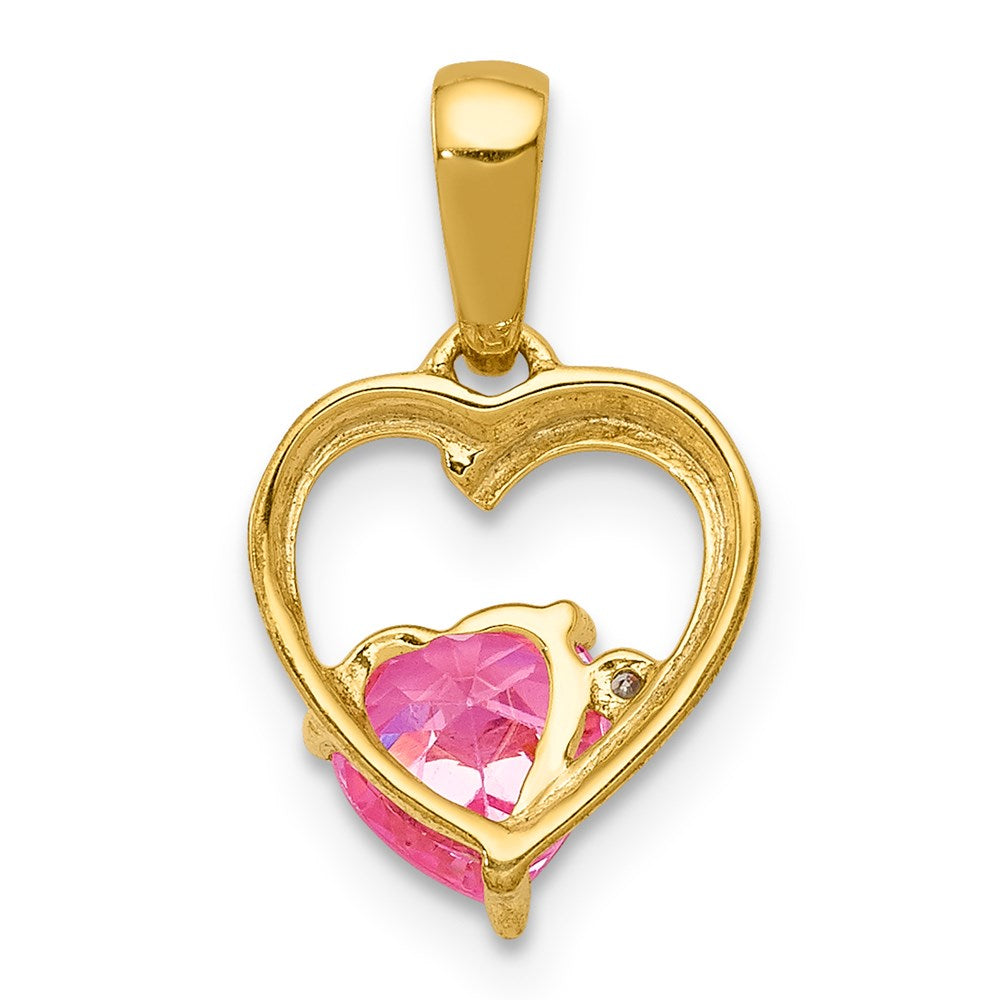 14k Created Pink Sapphire and Diamond Heart Pendant