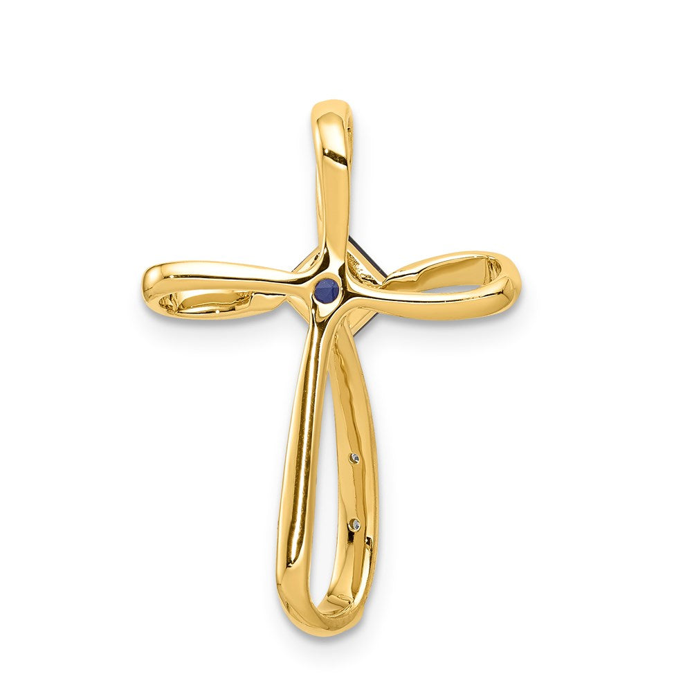 14k w/Rhodium Lab Created Sapphire and Diamond Cross Slide