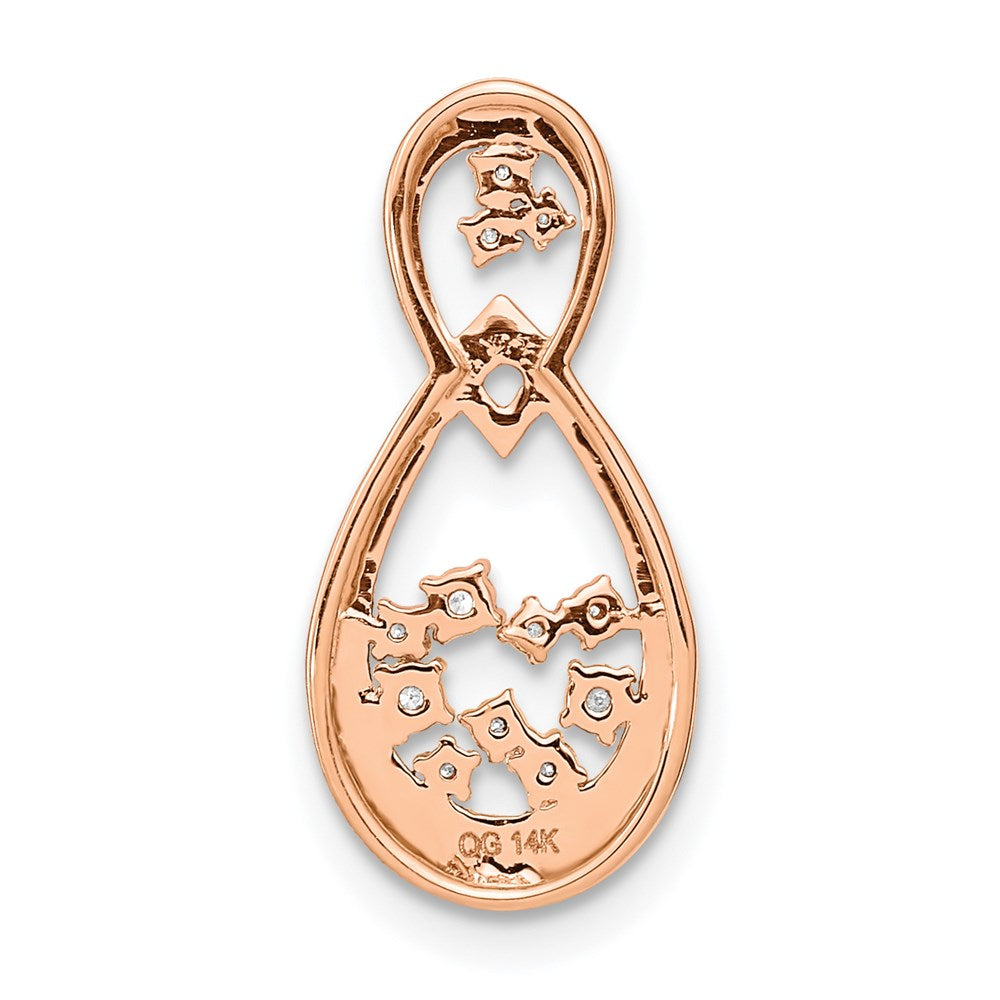 14k Rose Gold Polished Diamond Double Teardrop Chain Slide