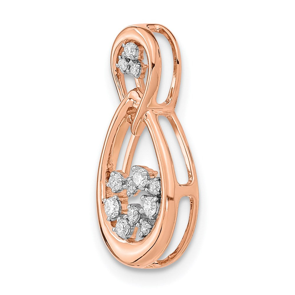 14k Rose Gold Polished Diamond Double Teardrop Chain Slide