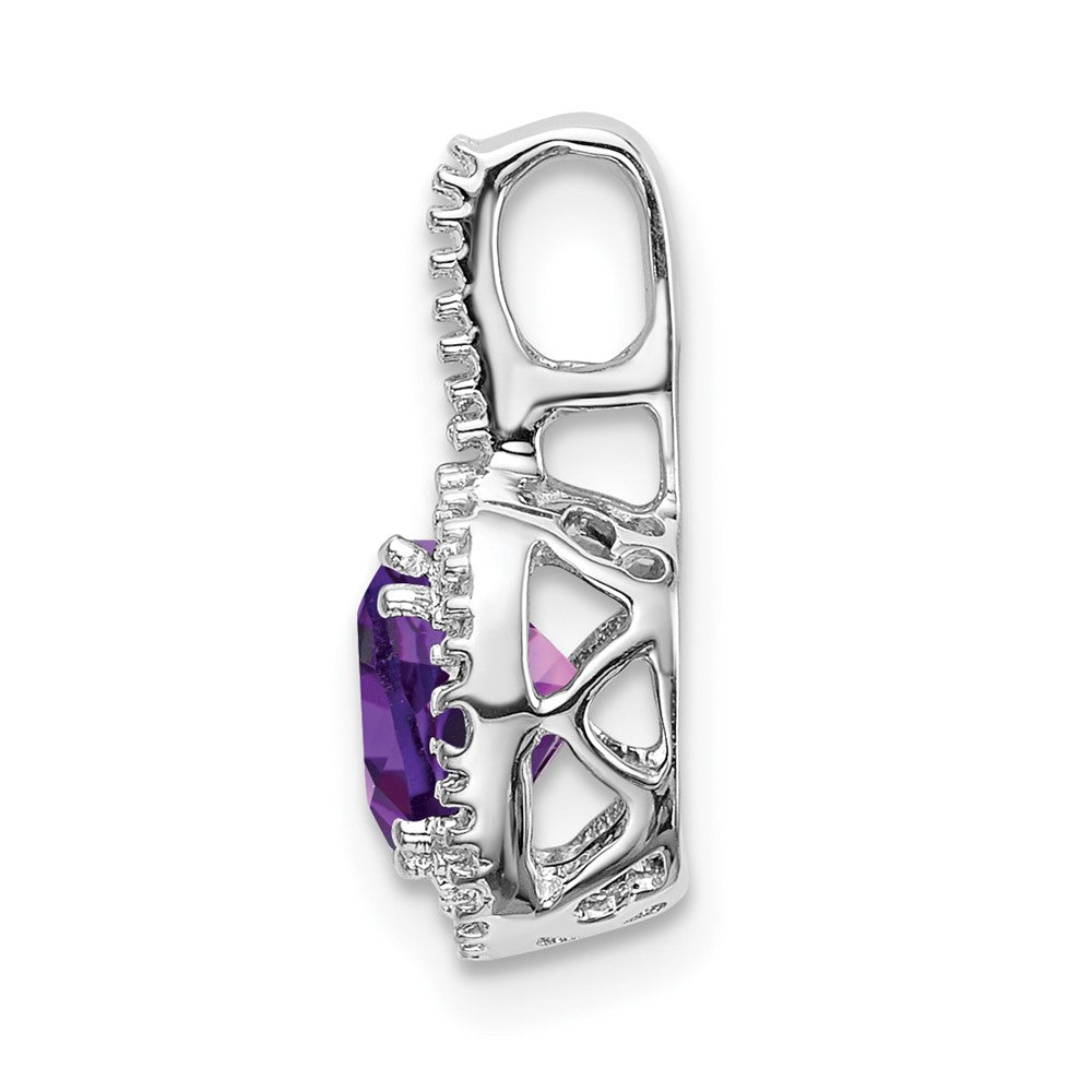 14k White Gold Cushion Amethyst and Diamond Pendant