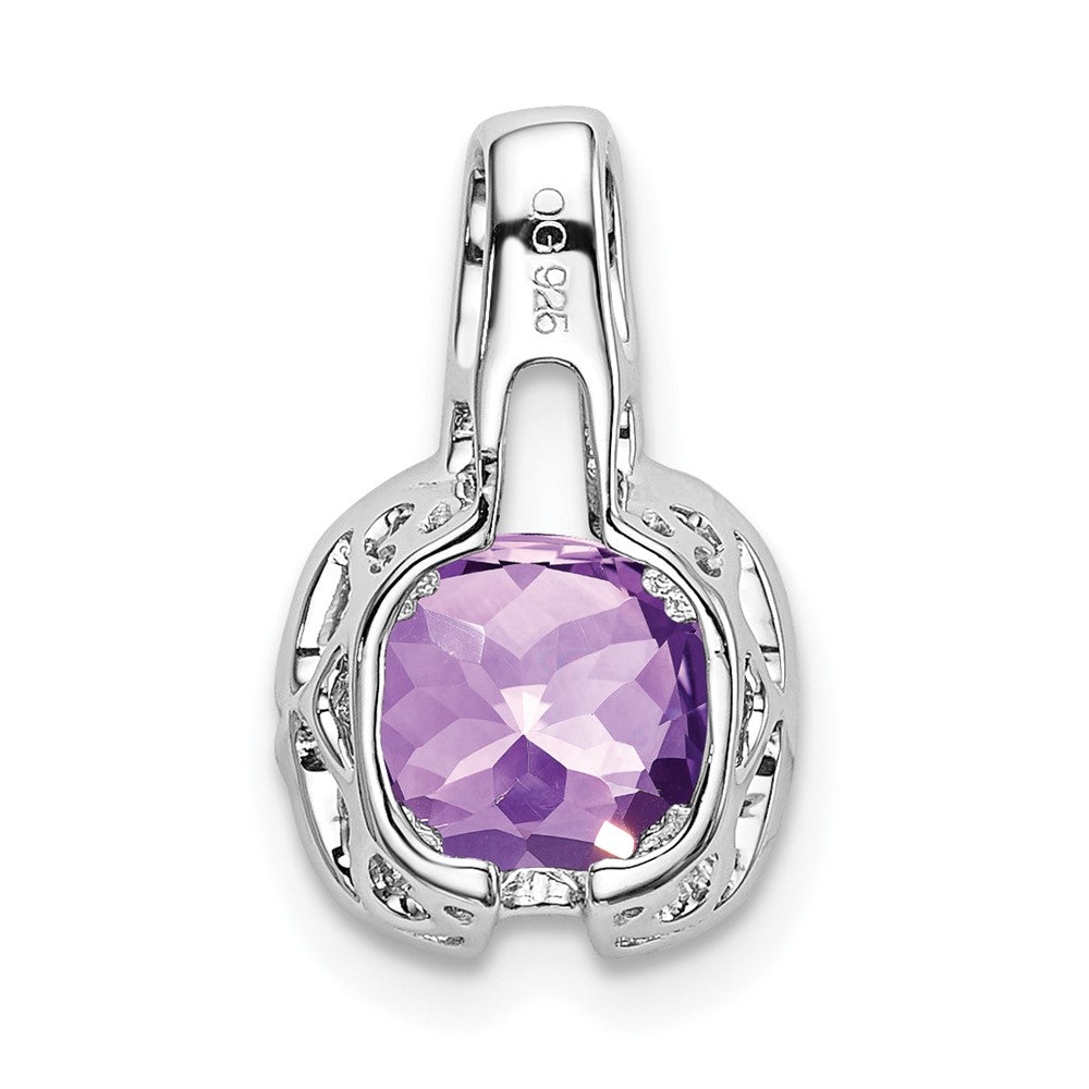 14k White Gold Cushion Amethyst and Diamond Pendant