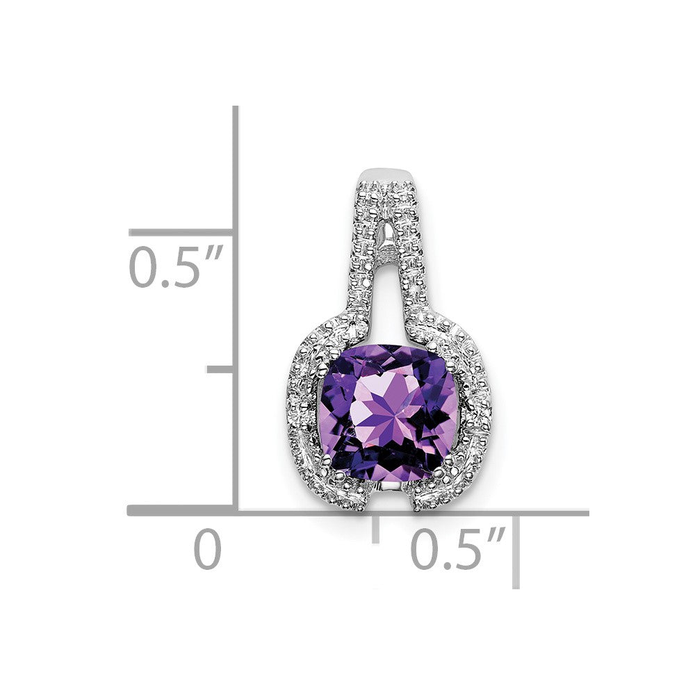 14k White Gold Cushion Amethyst and Diamond Pendant