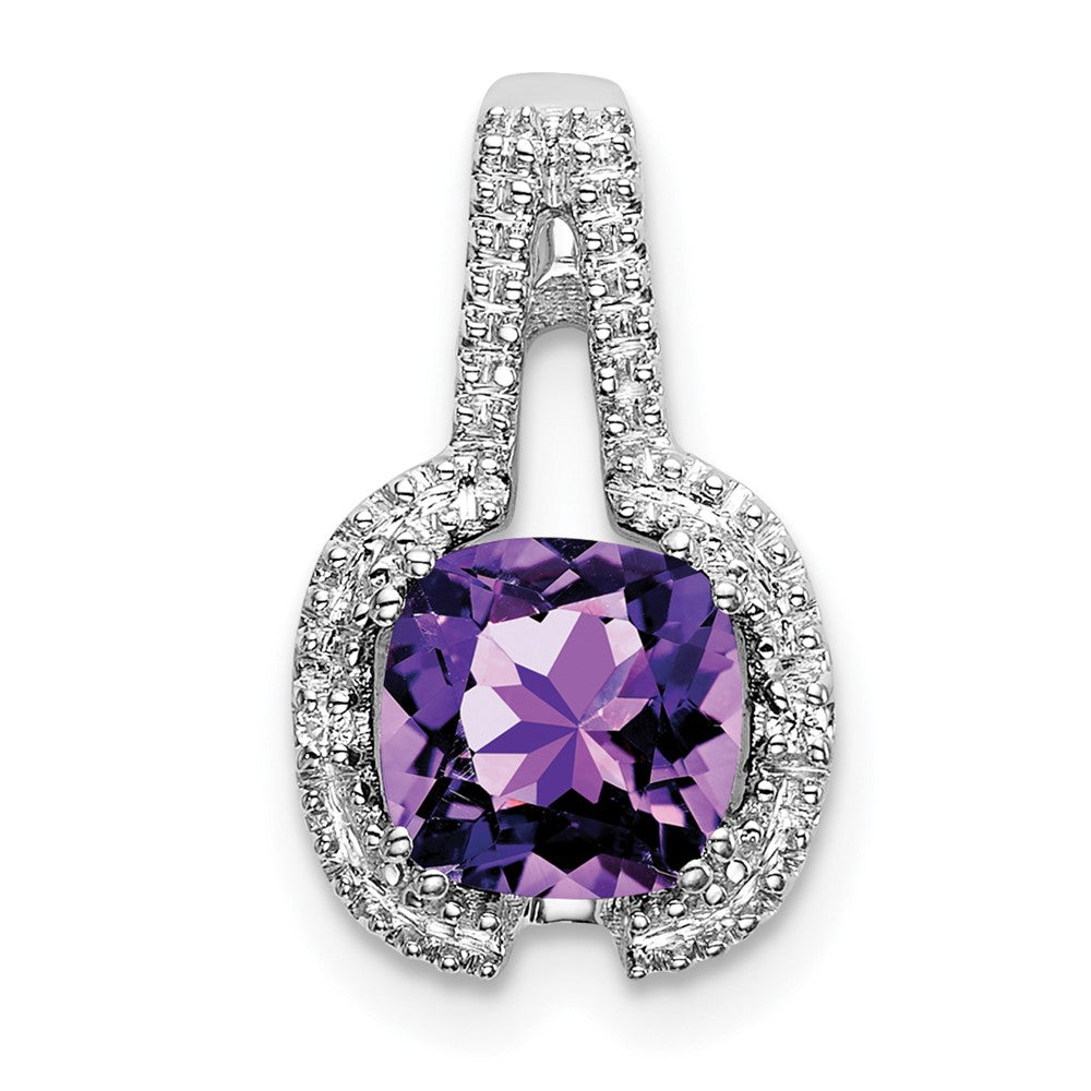 14k White Gold Cushion Amethyst and Diamond Pendant