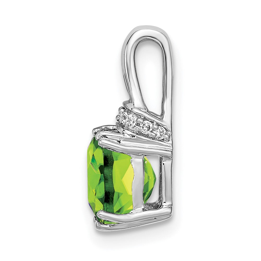 14k White Gold Cushion Peridot and Diamond Pendant