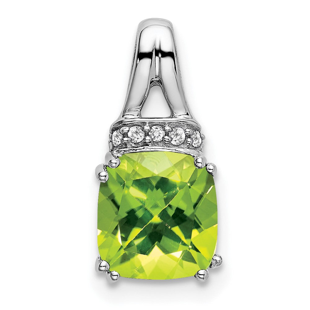 14k White Gold Cushion Peridot and Diamond Pendant