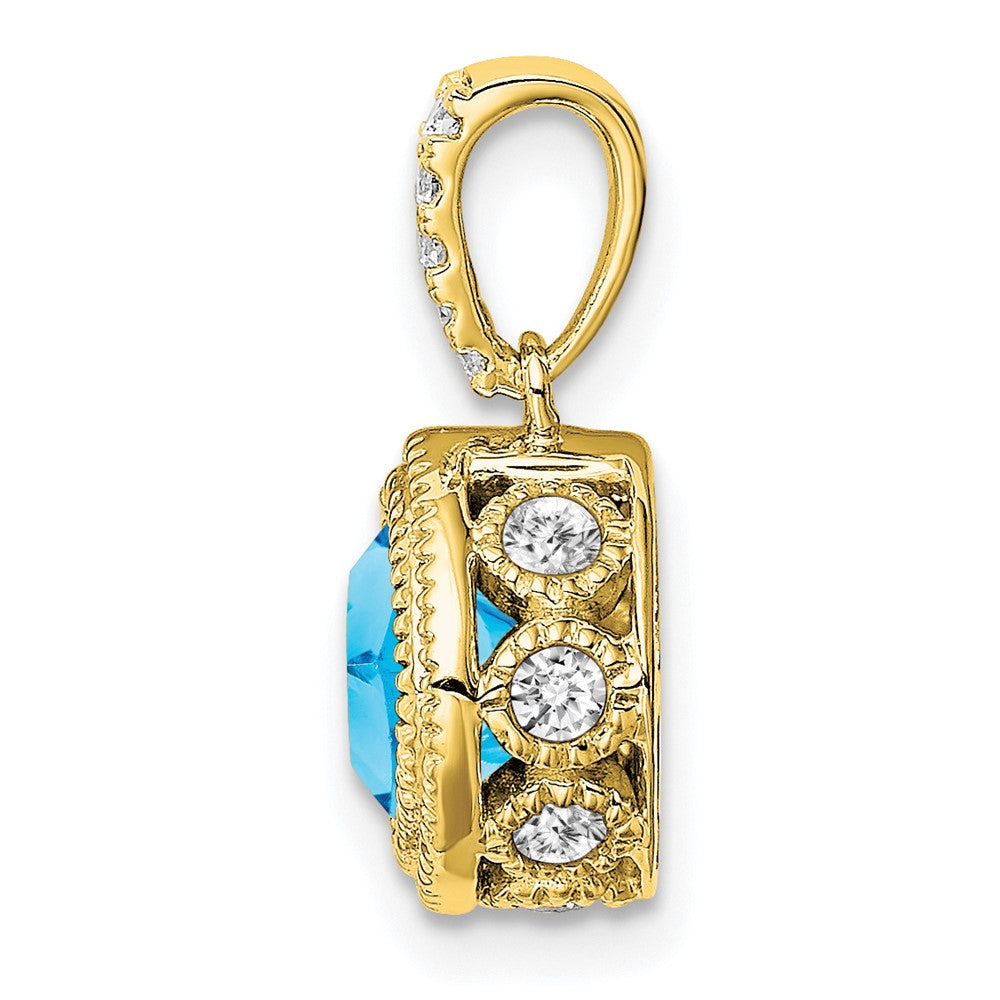10k Cushion Blue Topaz and Diamond Pendant
